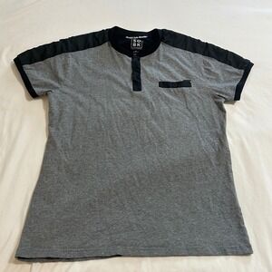 SOBK Straight Outta Brooklyn Mens‎ Gray Black Henley Shirt Supreme Cotton Large